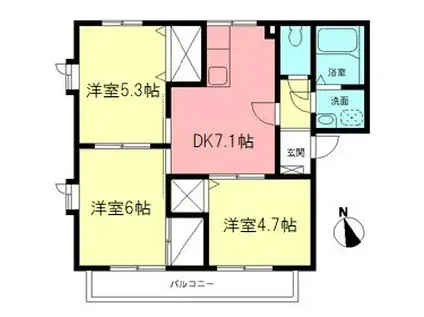 エクセルハイムB(3DK/2階)の間取り写真