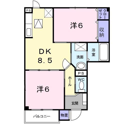 プランドール(2DK/1階)の間取り写真