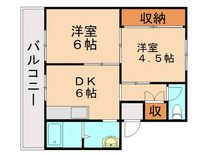 ヴィラナリー中間I 2号棟(2DK/5階)の間取り写真