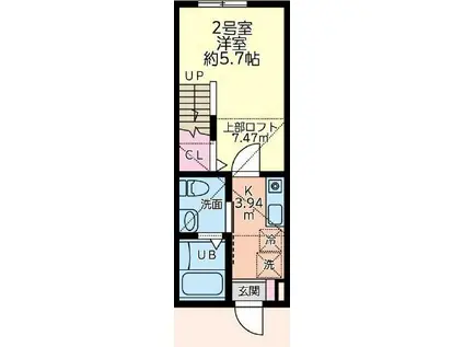 ゆとりのウエストミモザ(1K/1階)の間取り写真