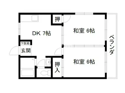 グランドール伏見(2DK/2階)の間取り写真