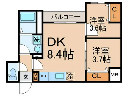 D PORTA WISTERIA(2DK/2階)の間取り写真
