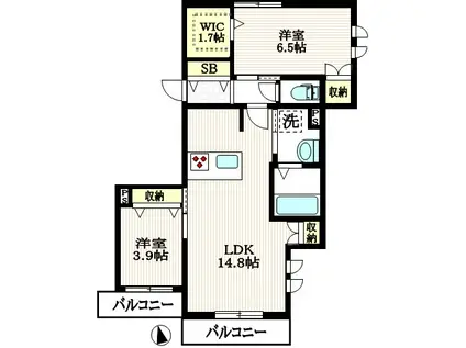 グランディール(2LDK/3階)の間取り写真