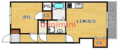 第一萩谷マンション(1LDK/1階)の間取り写真