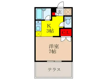 グランドステージウエストⅠ(1K/1階)の間取り写真