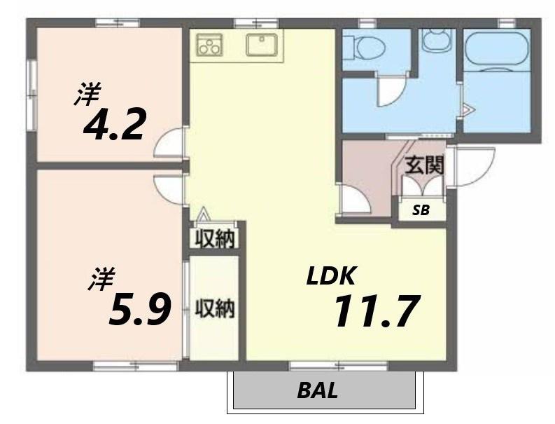フレグランスアガ(2LDK/2階)の間取り写真
