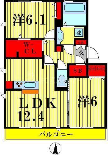 リヴェール南流山D(2LDK/2階)の間取り写真