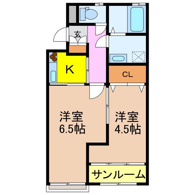 ハイツSE A棟(2K/1階)の間取り写真