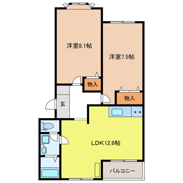 エスポワール(2LDK/2階)の間取り写真