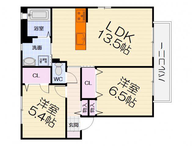 DAIKENN浜寺南町I棟(2LDK/2階)の間取り写真