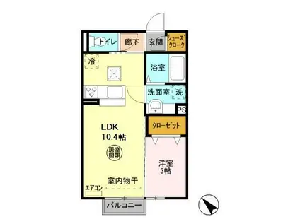 カステロ城南(1LDK/1階)の間取り写真
