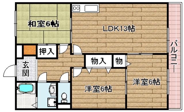 ラ・ストラーダ大冠(3LDK/2階)の間取り写真