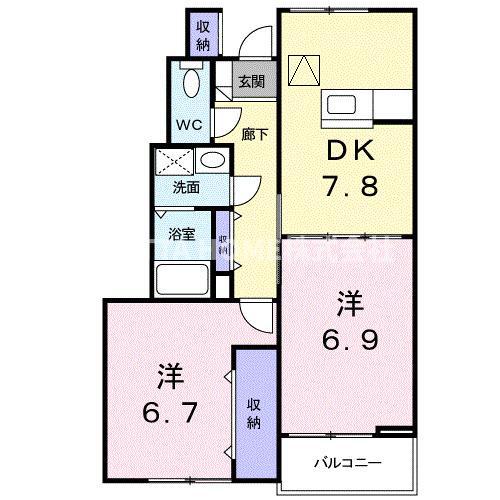 アーバン縄手B(2DK/1階)の間取り写真