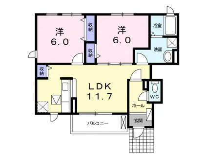 オーシャン グレイスN(2LDK/1階)の間取り写真