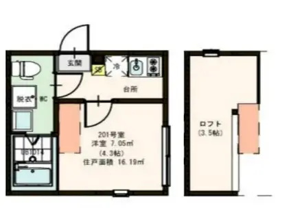 KOMOREBI(1K/2階)の間取り写真