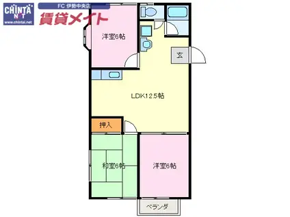 ヴィレッジ横山A(3LDK/2階)の間取り写真