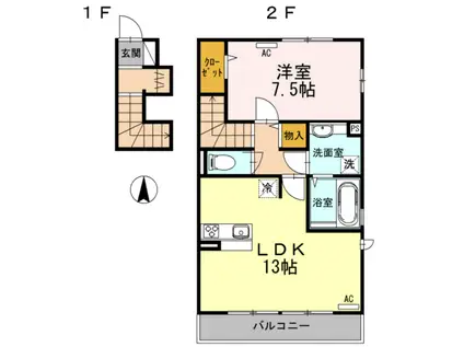 パナックスII(1LDK/2階)の間取り写真