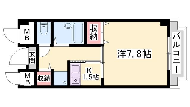 ウエストビラITO(1K/7階)の間取り写真