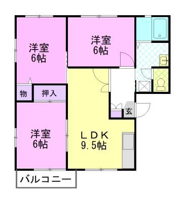 マロニエタウン錦B(3LDK/1階)の間取り写真