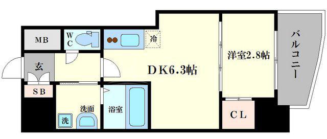 セレニテ夕陽丘EST(1DK/9階)の間取り写真