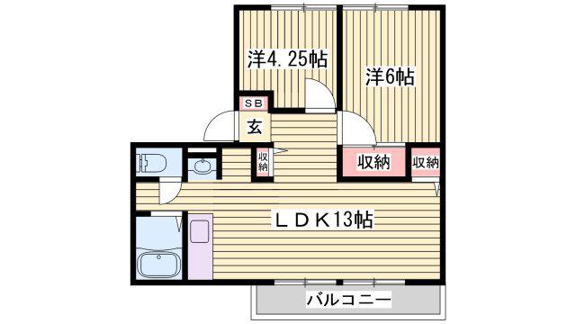 サンライフ雅A棟(2LDK/1階)の間取り写真