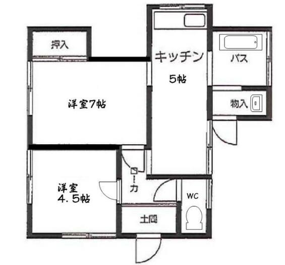 上菅田町戸建(2K/1階)の間取り写真