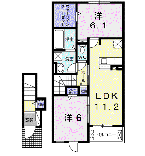 旭市西足洗 2LDK(2LDK/2階)の間取り写真