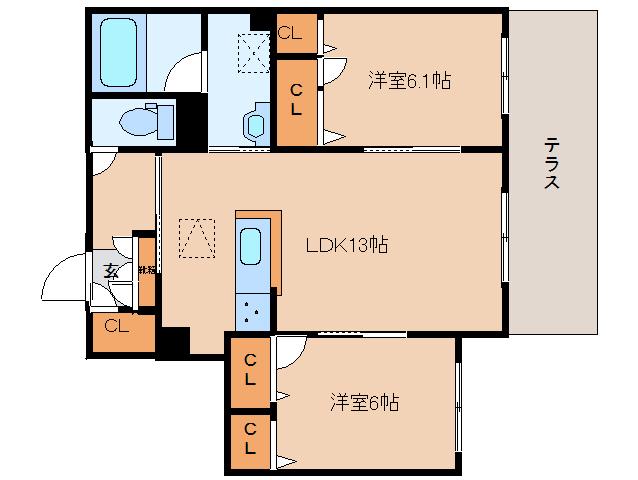 シャーメゾン レアラニ(2LDK/1階)の間取り写真