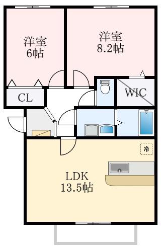 ドミール旭B(2LDK/1階)の間取り写真