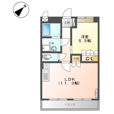 シャイン ウェーブ MIYAGOSHI(1LDK/2階)の間取り写真