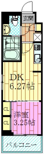 ディームス浦安(1DK/2階)の間取り写真