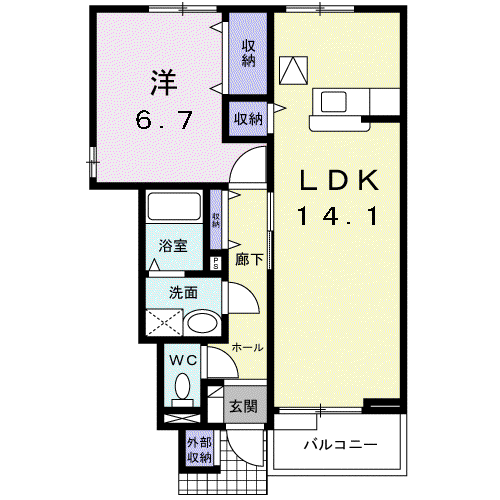 ポンピエール(1LDK/1階)の間取り写真