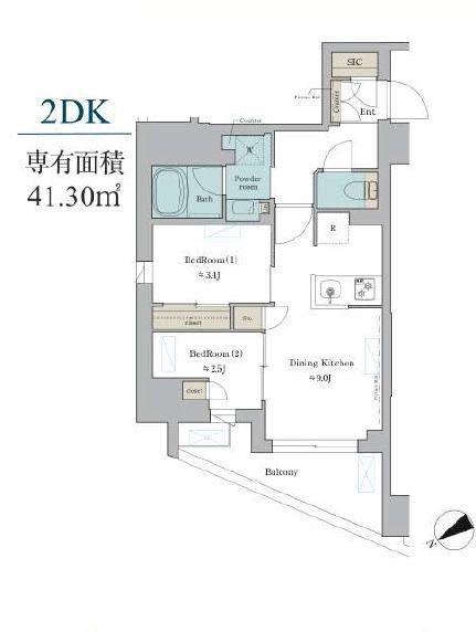 BRILLIA IST 門前仲町(2DK/3階)の間取り写真