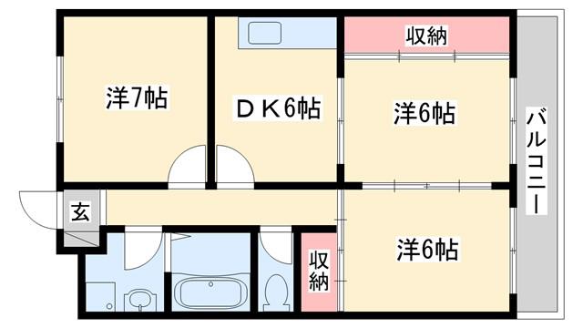 YKRシャンボール(3DK/1階)の間取り写真