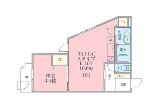 TALIESIN FD(1LDK/1階)の間取り写真
