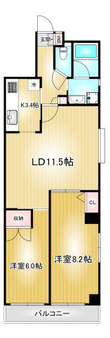 エクレール鶴舞(2LDK/11階)の間取り写真