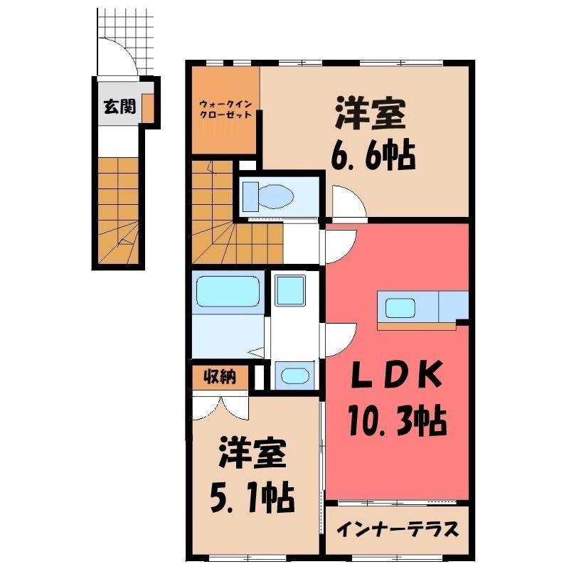 熊谷市新堀スターテラスII(2LDK/2階)の間取り写真