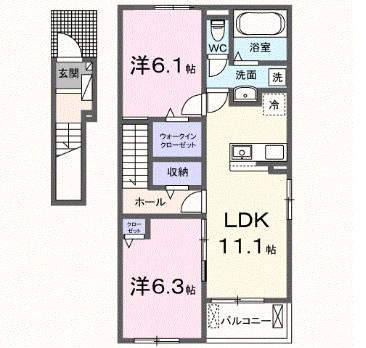 メゾン・ド・クレールB棟(2LDK/2階)の間取り写真
