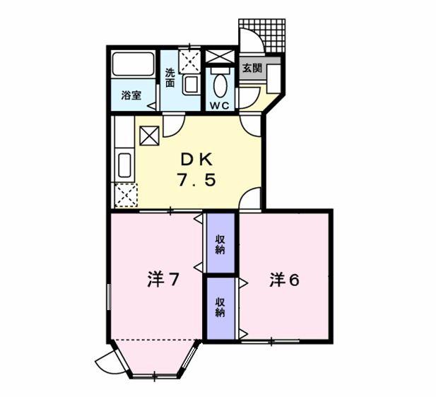 フォルトゥーナB(2DK/1階)の間取り写真