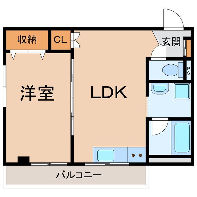 JR阪和線 紀伊駅 徒歩4分 4階建 築38年(1LDK/4階)の間取り写真