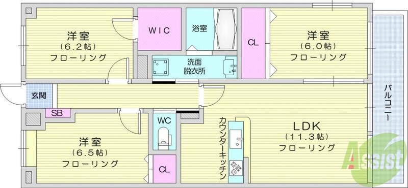 キャロット2(3LDK/4階)の間取り写真