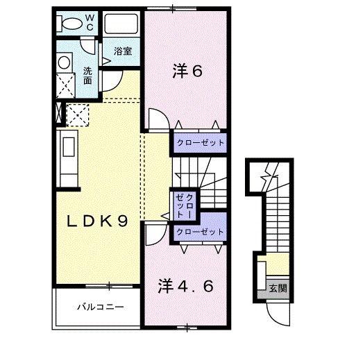 アンソレイエ(2LDK/2階)の間取り写真