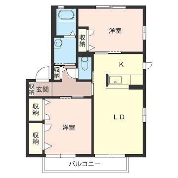 クラヴィエR&K B棟(2LDK/2階)の間取り写真