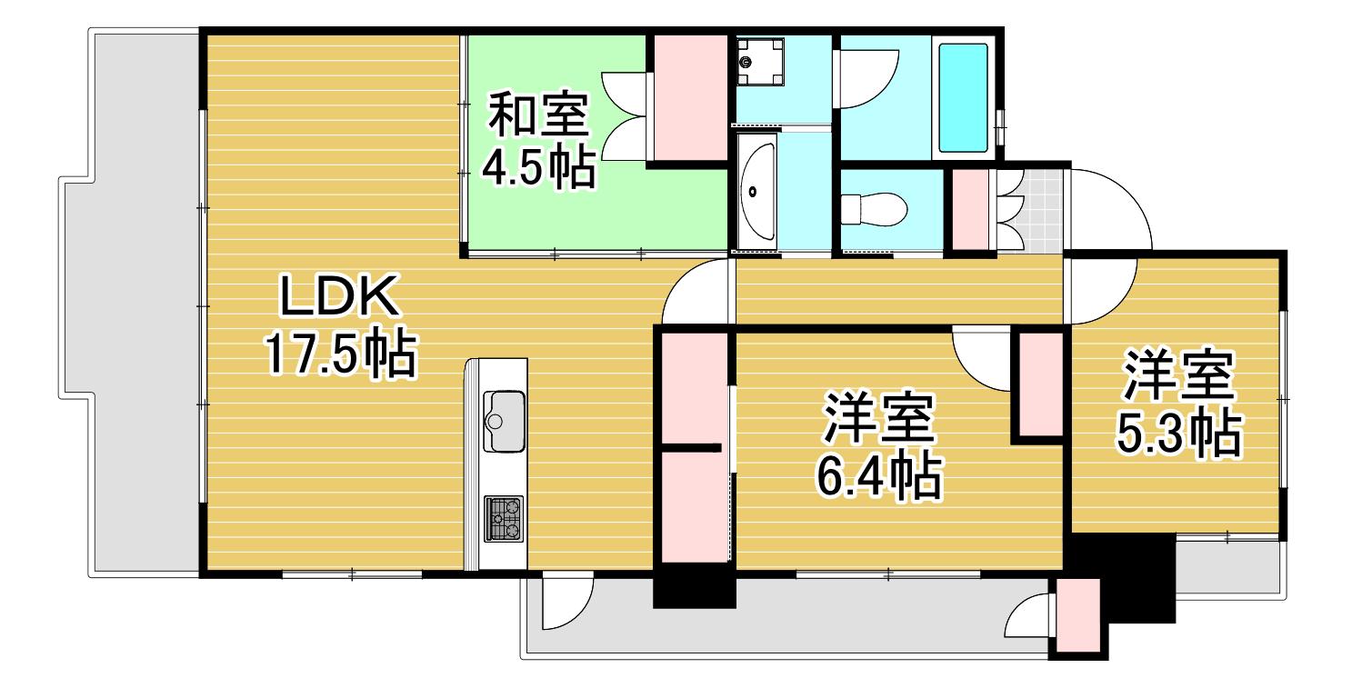 ライブスクエア小倉駅オーシャンテラス(3LDK/5階)の間取り写真