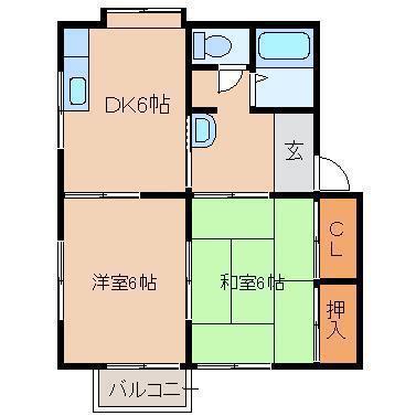 メゾン松ヶ枝B(2DK/2階)の間取り写真