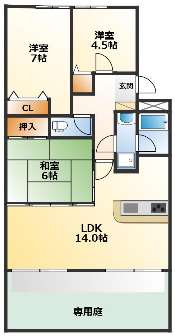 サンパーク成田弐番館(3LDK/1階)の間取り写真