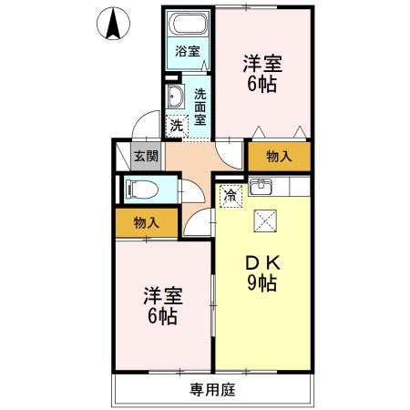 FREEDOM A棟(2DK/1階)の間取り写真