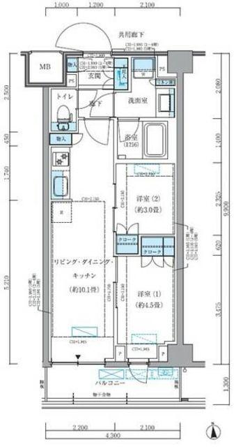 パークアクシス品川シーサイド(2LDK/5階)の間取り写真
