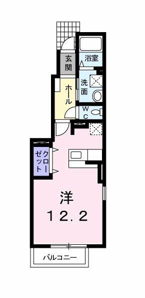 タカラピュア 西(ワンルーム/1階)の間取り写真