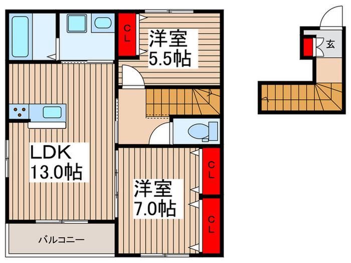 ベルグレイス(2LDK/2階)の間取り写真